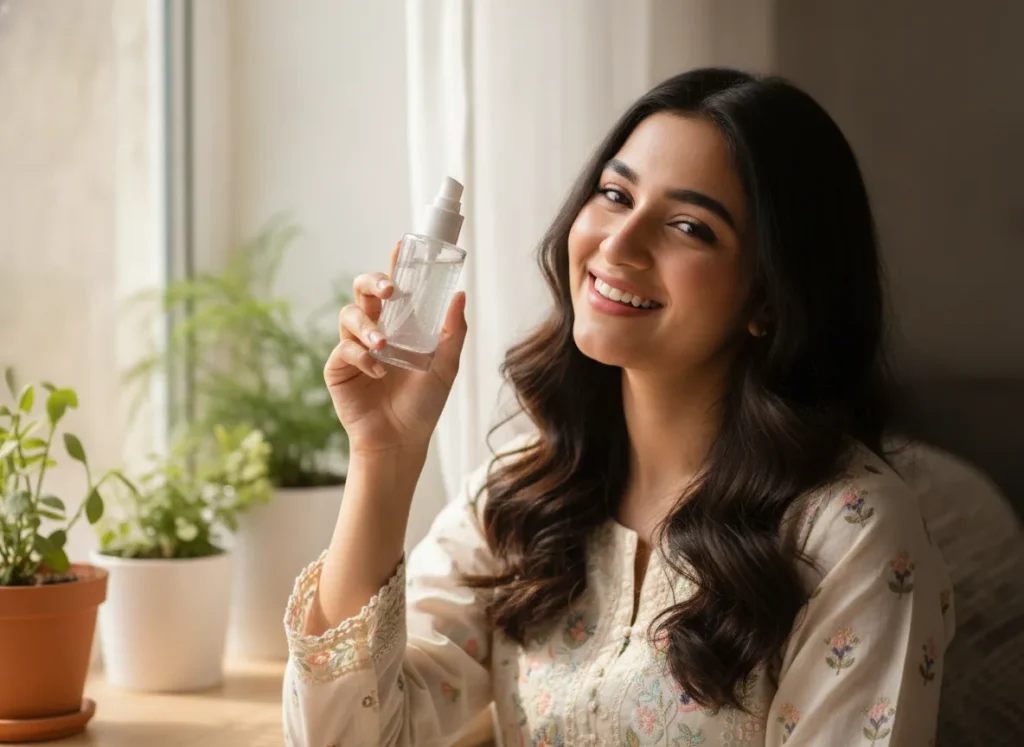 real photo of a happy young Pakistani woman